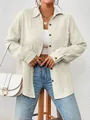 Casual apricot drop shoulder long sleeve button-up shirt with crinkle texture for women - Apricot