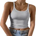 Débardeur gris côtelé pour femmes haut court sans manches coupe ajustée chic et sport - Gris / S