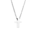 Close-up van een minimalistische kruishanger ketting van zilverkleurig rvs voor dames - Staalkleur