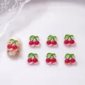 Vista dettagliata di charm per unghie a ciliegia 3D traslucidi per nail art estiva - 3# Doppia Ciliegia Verde Chiaro