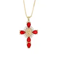 Collier croix dorée avec pierres de zircon rouges en poire et icône religieuse - Pendentif Rouge Seul (Sans Chaîne)