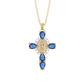Vintage gold cross pendant necklace featuring blue pear-shaped cubic zirconia stones - Blue Pendant Only (Without Chain)