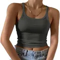 Dunkelgraues geripptes Tanktop für Damen, schmale Passform, sportliches Sommer-Hemdchen - S / Dunkelgrau