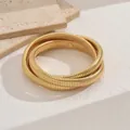Minimalist gold-toned tubogas snake bone choker and bracelet jewelry set for women - Horizontal Wave Choker Bracelet Set / 3486 Gold