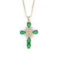 Elegant vintage gold cross pendant necklace featuring emerald green cubic zirconia stones - Green Pendant Only (Without Chain)