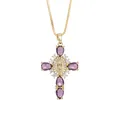 Elegant gold cross pendant necklace featuring teardrop purple gemstones and zircons. - Purple Pendant Only (Without Chain)