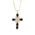 Vintage gold cross pendant necklace with black teardrop stones and central Virgin Mary icon - Black Pendant Only (Without Chain)