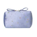 Elegante borsa per trucco in flanella azzurra con stelle dorate e manico a fiocco - Noble Starry Blue Clutch