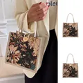 Elegante bolso tote vintage con estampado floral y cierre de botón de madera para mujer - Negro Con Botón