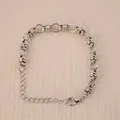 Heavy textured silver electroplated iron link chain bracelet with adjustable extension - Silver Bracelet Style 6