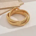 Elegant minimalist gold snake bone choker necklace and multi-layer bracelet set for women - Triple Wrap Snake Bone Chain / 3490 Gold