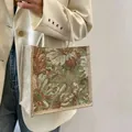 Vintage floral jacquard tapestry tote bag with cream rope handles - Green Zipper Style