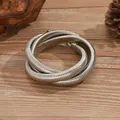 Minimalist silver-toned snake chain necklace and bracelet jewelry set on wooden background - Silver High Density Snake Bone Chain / 3491 Silver