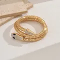 Exaggerated gold snake wrap bracelet necklace with sparkling crystal head and tail details - Rhinestone Snake Wrap Choker / 3492 Gold