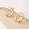 Detailed view of polished gold geometric rectangular hoop earrings for women - Gold
