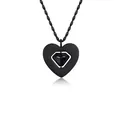 Close-up of black rotatable heart pendant necklace showing intricate diamond detail - Heart Embroidery Black