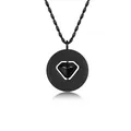 Close-up of black rotatable heart round plate necklace showing the intricate design detail. - Round Black