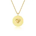 Close-up of rotatable heart-shaped element inside a golden round pendant necklace - Round Gold