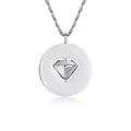 Close-up of rotating circular pendant necklace with silver diamond motif for DIY engraving. - Round Steel Color