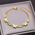Elegant gold-plated stainless steel butterfly bracelet with rectangular zircon accents - Butterfly Design