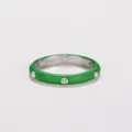 Close-up of a minimalist green enamel ring band featuring inlaid sparkling zircons - Green
