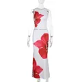 Detalle del conjunto de dos piezas blanco con estampado floral y falda - S / Blanco
