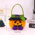 Φορητή τσάντα καραμελών κολοκύθας Halloween με μαύρο καπέλο μάγισσας και μωβ φιόγκο - Στρογγυλή Κολοκύθα Με Καπέλο
