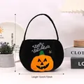Black plush Halloween pumpkin candy gift bag with handle for kids party decoration - Round Black Pumpkin