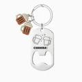 Stainless steel beer bottle opener keychain with beer mug charms and Cheers engraving - Beer Style B (5x2.8cm)