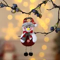 Adorable plush snowman fabric Christmas tree hanging ornament with red plaid hat - Beaded Dangling Leg Snowman Doll