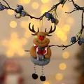 Cute plush fabric reindeer Christmas tree ornament with red scarf and dangling bead legs - Beaded Dangling Leg Reindeer Doll