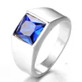 Anillo de moda para hombre de acero de titanio con gran piedra azul cuadrada - Acero Inoxidable Color Plata Zirconia Azul / Talla 7