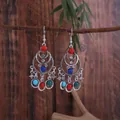 Bohemian ethnic silver chandelier earrings with multi-colored beads and rhinestones - Antique Silver