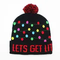 Black Christmas knitted beanie with LED lights and bold 'LETS GET LIT' text design - One Size / Black Lantern Pattern