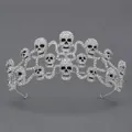 Tiara gotica a teschio d'argento con cristalli per feste di cosplay di Halloween - Corona Di Lusso Dark Skull Ts-j3113s