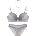 Sextes graues Spitzen-Dessous-Set mit abnehmbarem Neckholder-Träger und Push-up-BH - 75B / Grau