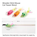 Professional wooden cat teasing wand with colorful feather mouse toy, 40cm stick length - Multicolor Random Wood Stick Mouse (TB39515)