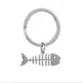 Minimalist silver stainless steel fishbone keychain charm for friends or couples - Satin Fishbone