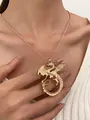 Große Vintage Gold Drachen Anhänger Halskette mit Perlenkette im Hip-Hop-Stil für Damen - Retro Fliegender Drachenstil (K-1083)