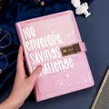 Pink glitter 100 envelope savings challenge binder with a golden combination lock - Password Lock Shell / Holographic Pink