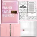 Pink glitter 100 envelope savings challenge binder with combination lock and trackers - 100-Day Set + Smiley Cards / Holographic Pink