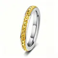 Elegant silver stainless steel ring featuring a row of yellow pavé crystal stones - Yellow