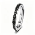Polished stainless steel ring with black clay-set crystals, elegant eternity band - Black