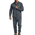 Men's casual grey long sleeve button down jacket and pants set for autumn winter style - Dark Gray