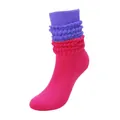 Vibrant pink red and purple color block slouch socks featuring a thick bubble texture - Rose Red and Light Purple
