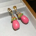 Elegant vintage style pink teardrop earrings with colorful rhinestones and gold finish - Colorful Zirconia Pink Teardrop Style (227#) / Gold Pink