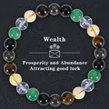 Bracelet richesse en pierre naturelle avec œil de tigre, cristal vert et onyx sur cordon élastique - Style Richesse-7 (Wealth-7)