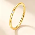 Minimalist gold plated stainless steel ring with a single sparkling stone for women - US 5 / Single Stone Setting / Gold