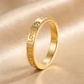 Rose gold stainless steel band ring with Forever Love engraving and clear stone - 2-a-2 Gold / Size 5