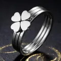 Silver stainless steel ring with elegant four-leaf clover heart motif - 37-e-5 Steel Color / Size 5